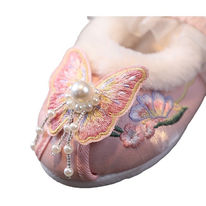 Autumn and Winter butterfly embroidery Hanfu embroidered shoes girls' ethnic style velvet shoes ancient style hanfu shoes performance ancient costume shoes