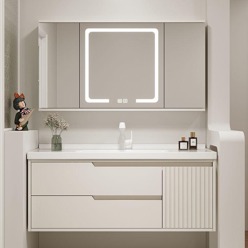 Simple Oak Bathroom Cabinet Combination with Feng Shui Mirror, Bathroom Sink, Washbasin, Ceramic Integrated Smart Mirror