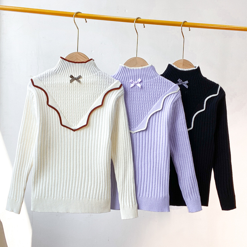 Girls' Knitted Bottoming Shirt Autumn and Winter 2024 New Children's Clothing Girls' Fashionable Autumn Tops Medium and Large Children's Fashionable Tops