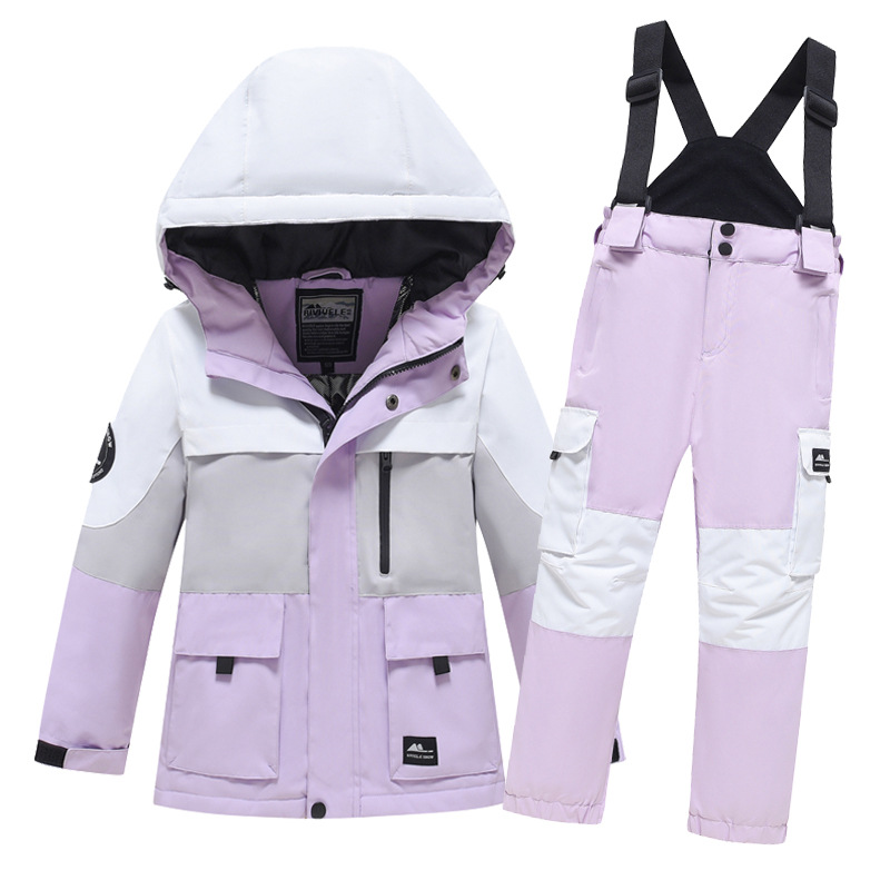 Children's Ski Suit Set, Color Matching, Windproof, Waterproof, Thickeneded, Warm and Breathable, Single and Double Board Ski Suits for Boys and Girls