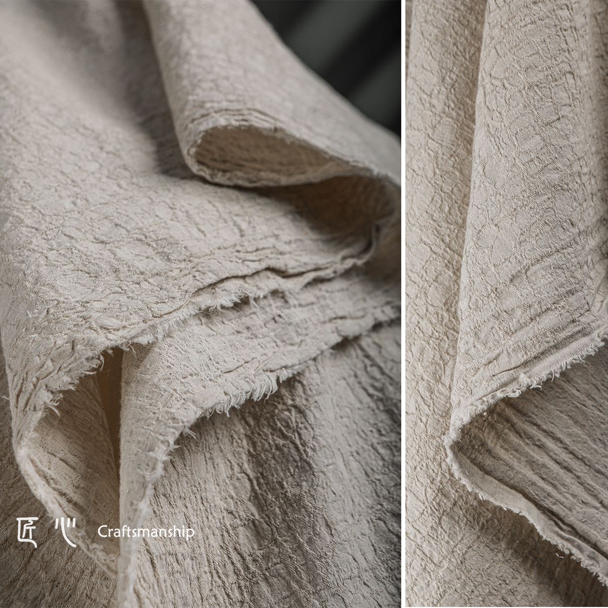 Raw Color Heavy-Duty Washed Cotton and Linen Fabrics, Mugwort Plant Tie-Dye Plant-Dyed Base Fabrics, Clothing Designer Fabrics