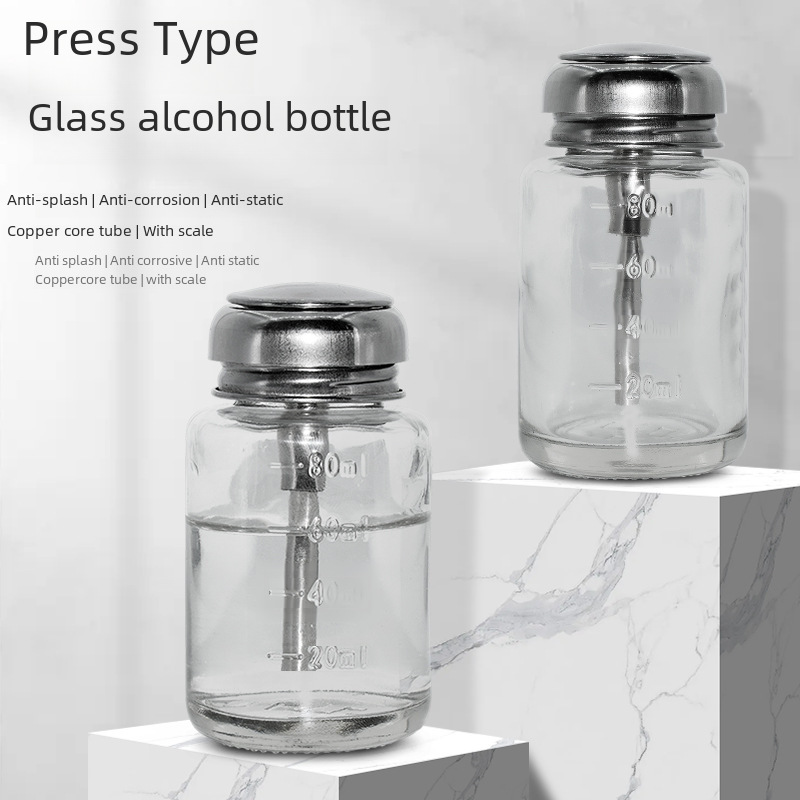 Thickened Glass Push-Type Alcohol Bottle, Washboard Water Wiper Water Bottle, Corrosion-Resistant Washable Manicure and Nail Removal Water Kettle