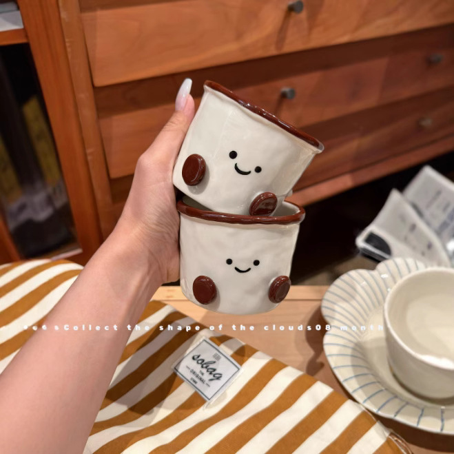 New Ins Super Cute Cocoa Bean Series Cute Mini Cup Double Ear Cup Rice Bowl Dessert Bowl Salah Plate
