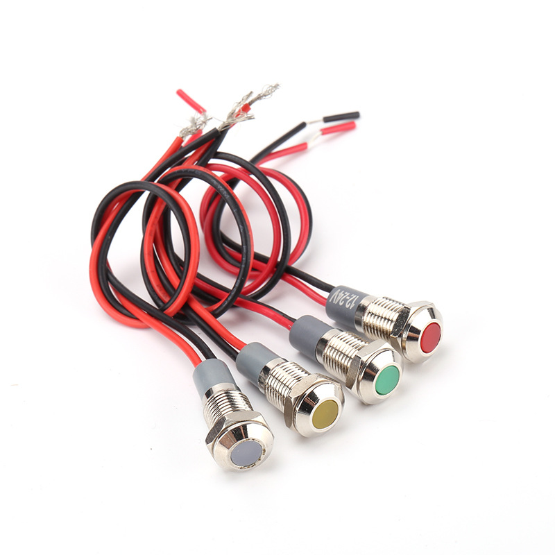 LED metal indicator light 6 8 12mm power waterproof signal light 3V6V12V24V220V working light with wire