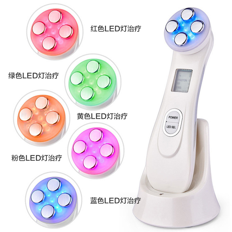 Cross-Border Beauty Instrument Electroporation Anti-Wrinkle Led Colored Light Skin Rejuvenation Lifting and Firming Ems Microcurrent Introduction Device Gift