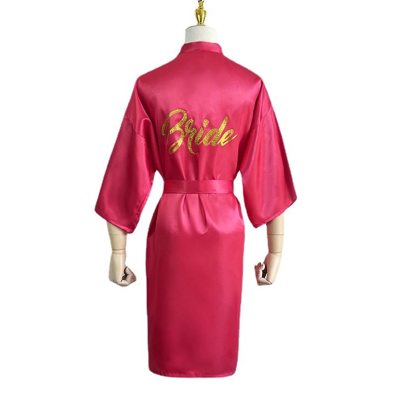 Cross-Border Wedding Dressing Gown Bride Bridesmaid Group Bridesmaid Ice Silk Bronzing Pajamas Satin Nightgown Women's Long Style
