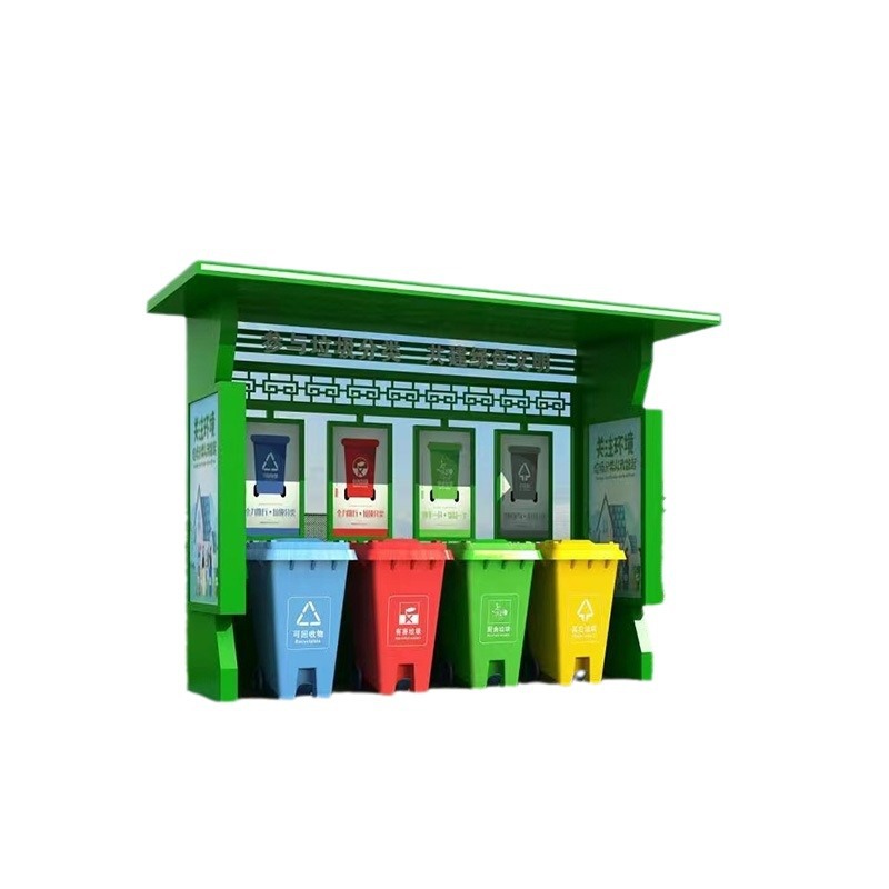 Outdoor Garbage Sorting Kiosk Community Street Garbage Sorting Rack Recycling Station Four Classification Garbage Room Antique Garbage Shed