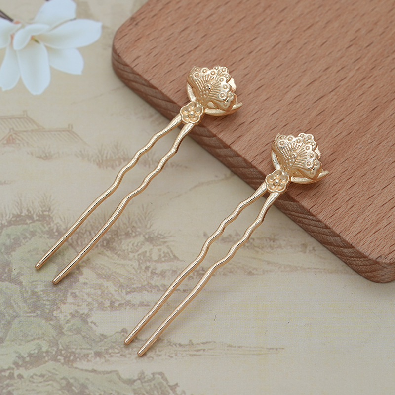 Electrophoresis High Color Retention DIY Jewelry Accessories Antique Bridal Hairpin Headdress Fan Accessories Alloy Small Flower U-Shaped Hairpin