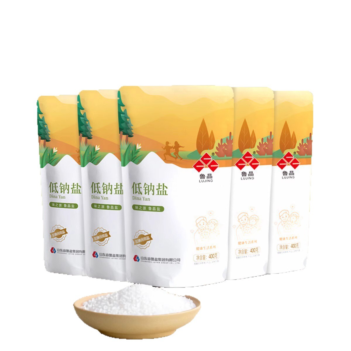 Lu Jing Low-Sodium Salt 400g Non-Iodized, Sodium-Reduced and Potassium-Added Healthy Fine Salt for Middle-Aged and Elderly People, Edible Salt, Seasoning, Whole Box Wholesale