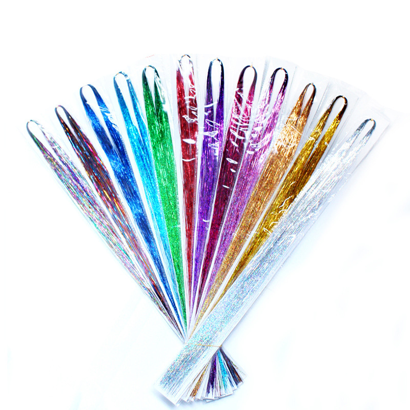 Cross-border laser hair piece Europe and the United States color shiny gold and silver laser wig colorful silk hair gold 16 color spot