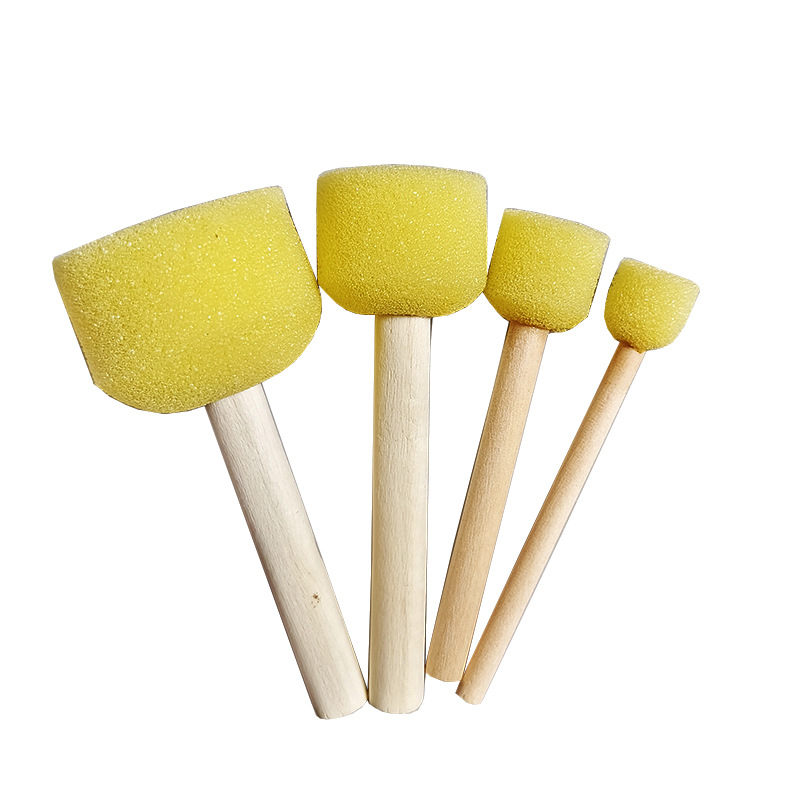 Children's diy graffiti brush sponge brush kindergarten American labor early education material wooden handle round mushroom sponge brush