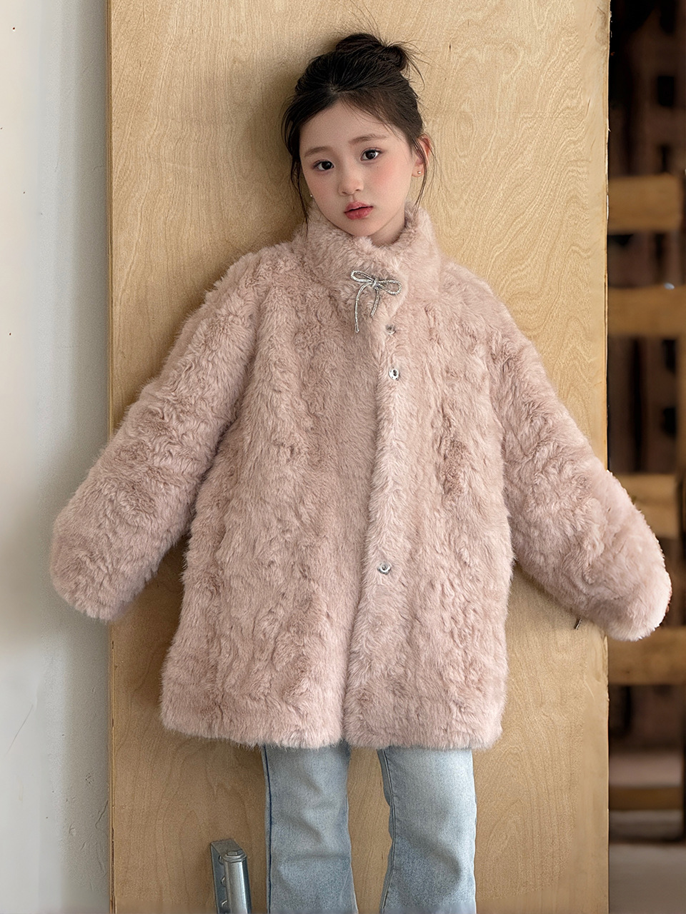 Moon Shadow Girl Fur Coat Imitation Fur Girls' Clothing Thickened Mink Velvet Mid-Length Fur Children's Winter Coat