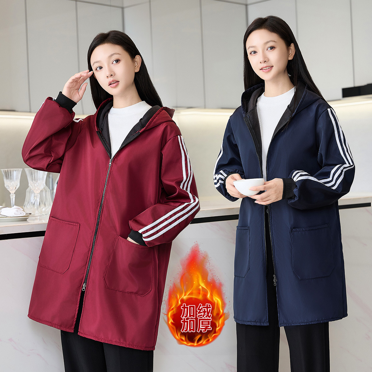 fleece-lined apron overalls women's outer wear work overalls dirty-resistant women's winter warm waterproof cold-proof reflective mid-length