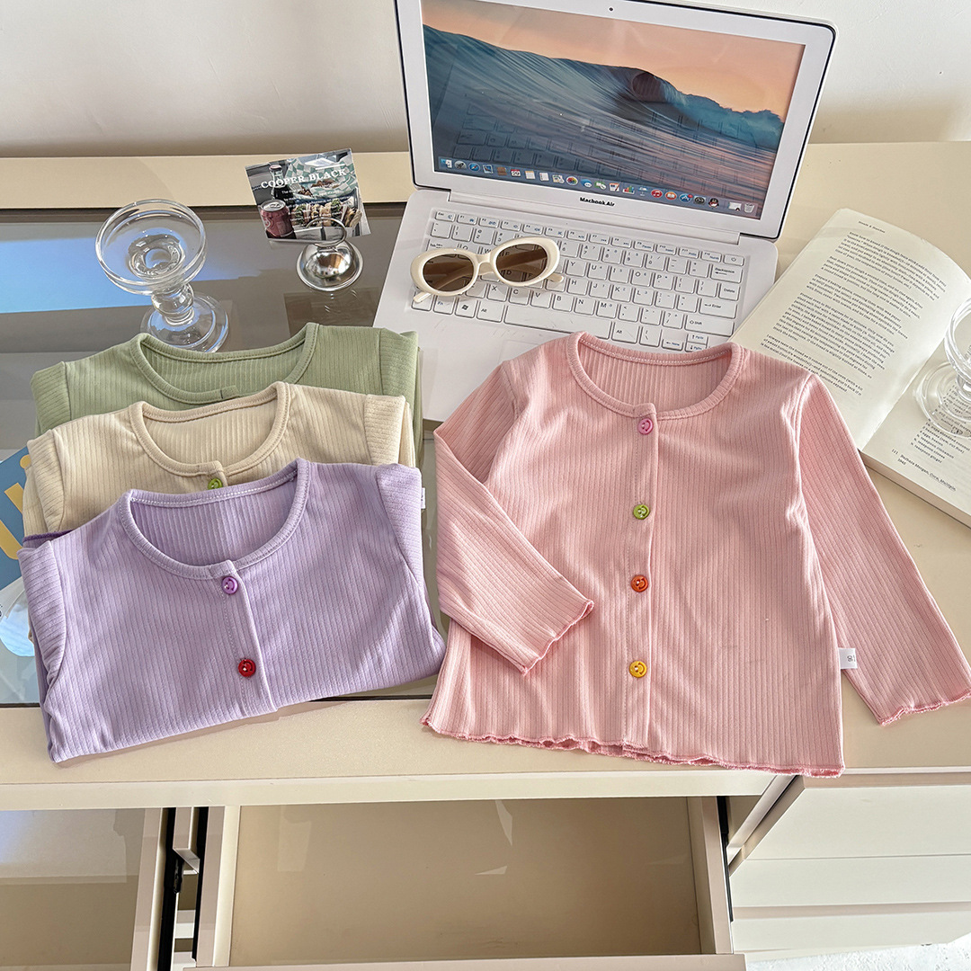 Детская осенняя одежда, корейский стиль милые вязаные вещи, стильные нижние футболки для девочек, топы, модные кружевные жакеты