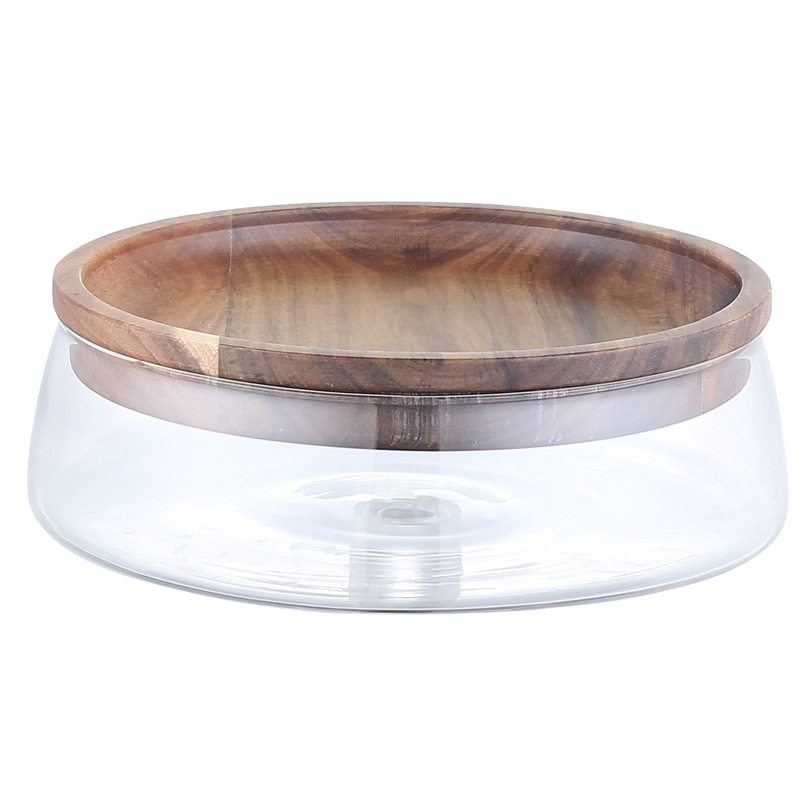 Factory direct fruit plate European creative double glass dried fruit melon seeds nut plate wooden candy storage box