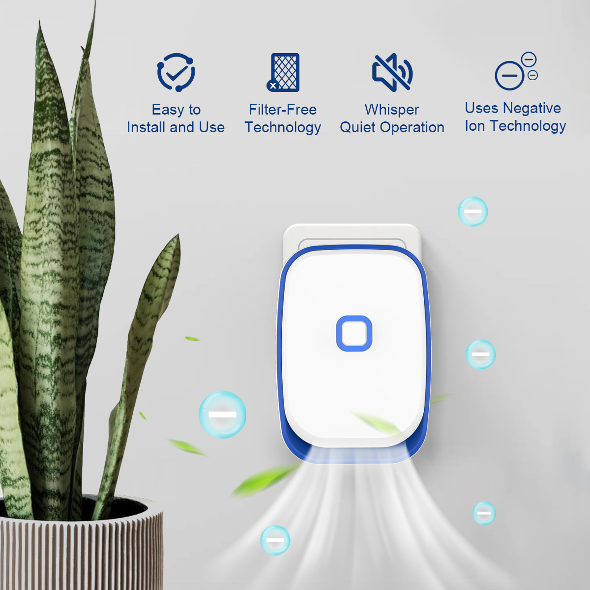 Mini Negative Ion Generator, Air Purification, Formaldehyde Removal, Smoke Odor Removal, Silent Design, Energy Saving and Environmental Protection