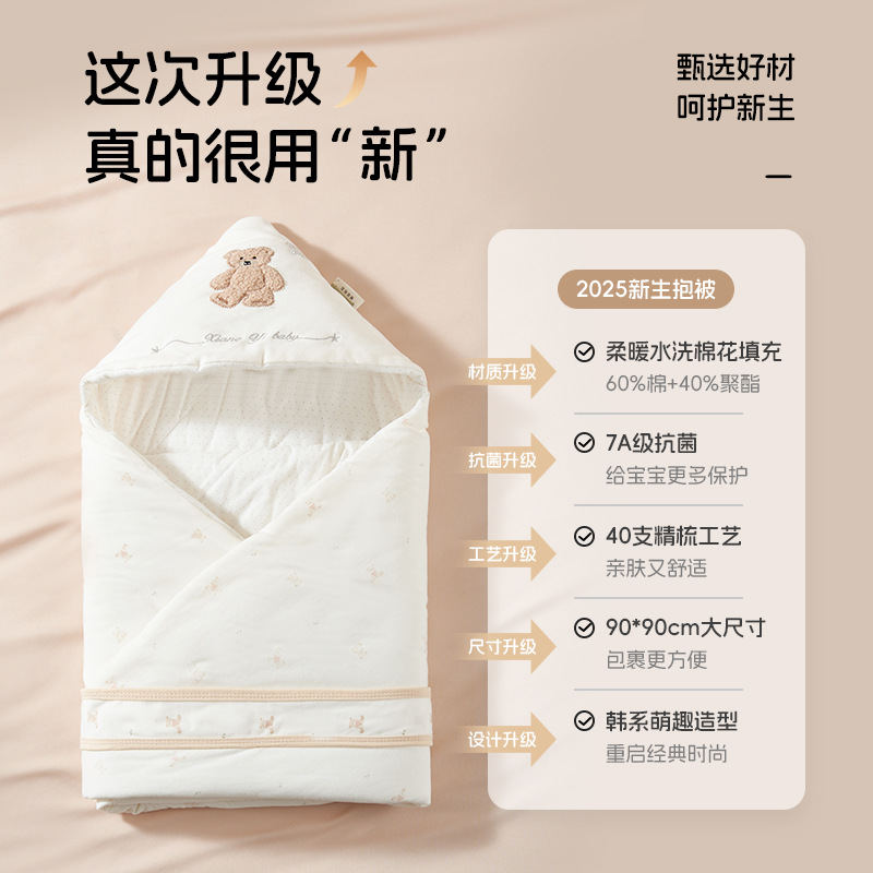 Soft Cotton Baby Blanket for Newborns, Thick Autumn and Winter Swaddle Wrap, Suitable for All Seasons