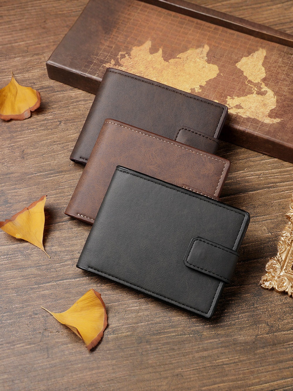 Wallet Men's High-End Coin Purse Short Men's Card Holder College Student Buckle Wallet Retro Small Wallet Men