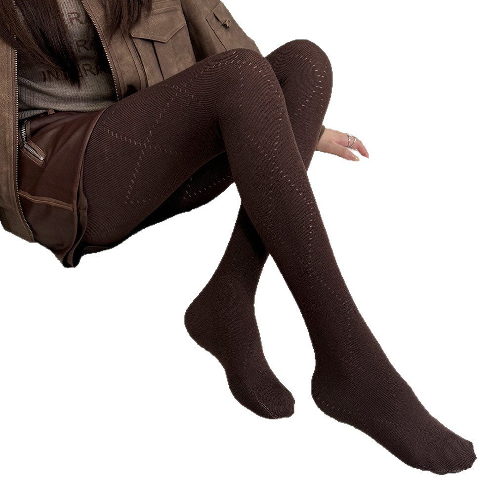 Autumn and winter gray cotton hollow rhombus elastic thin warm sexy leg socks bottoming pantyhose women