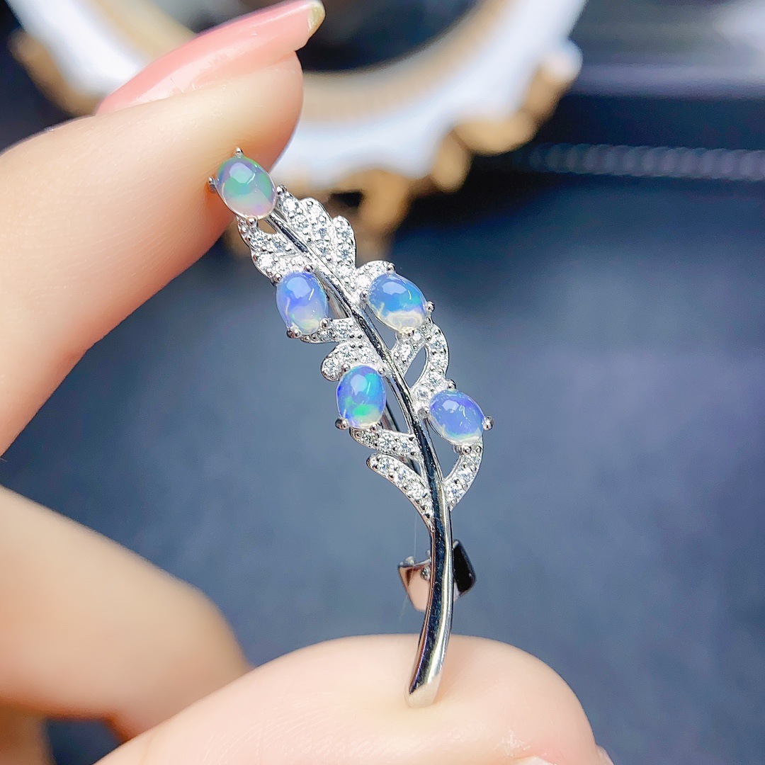 Factory Wholesale Popular Natural White Opal Brooch S925 Silver Inlaid Main Stone 3*4 Hot Selling European and American One Generation