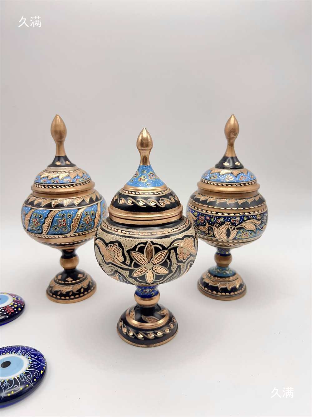 Turkish Handmade Purple Carved Enamel Sugar Bowl and Fruit Plate, Practical and Decorative