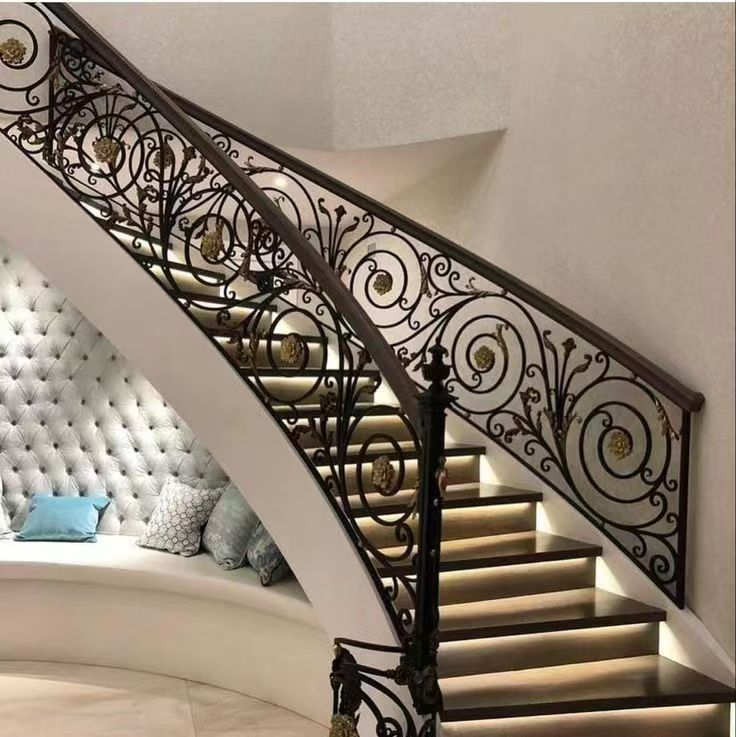 European-Style Wrought Iron Stair Handrails, Indoor and Outdoor Balcony Guardrails, Home Corridor French Railings, Attic Stair Handrails