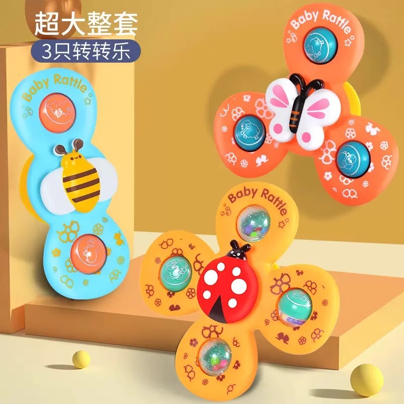 Cross-border children's sucker turning music infant cartoon finger rotating top baby rattle early education educational toys