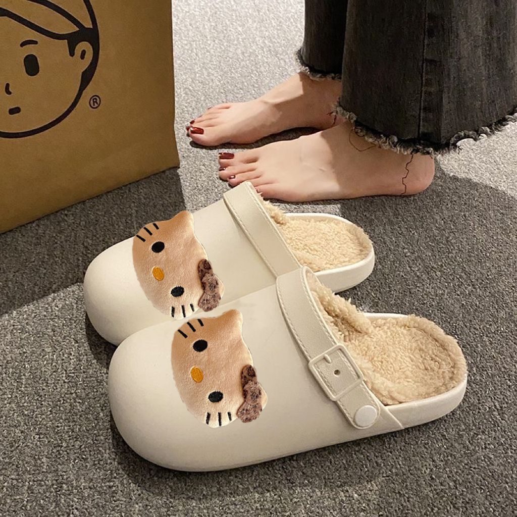 Милые хлопковые тапочки с котом Kt для женщин, зима 2025 года, водонепроницаемые, для дома