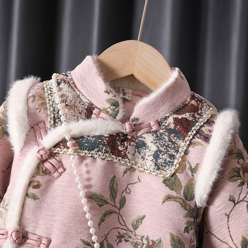 Hanfu New Year Outfit Chinese Style Tang Suit Toddler Winter One-Year-Old Cheongsam Dress New Year Baby Girl Winter Clothing Ethnic Style