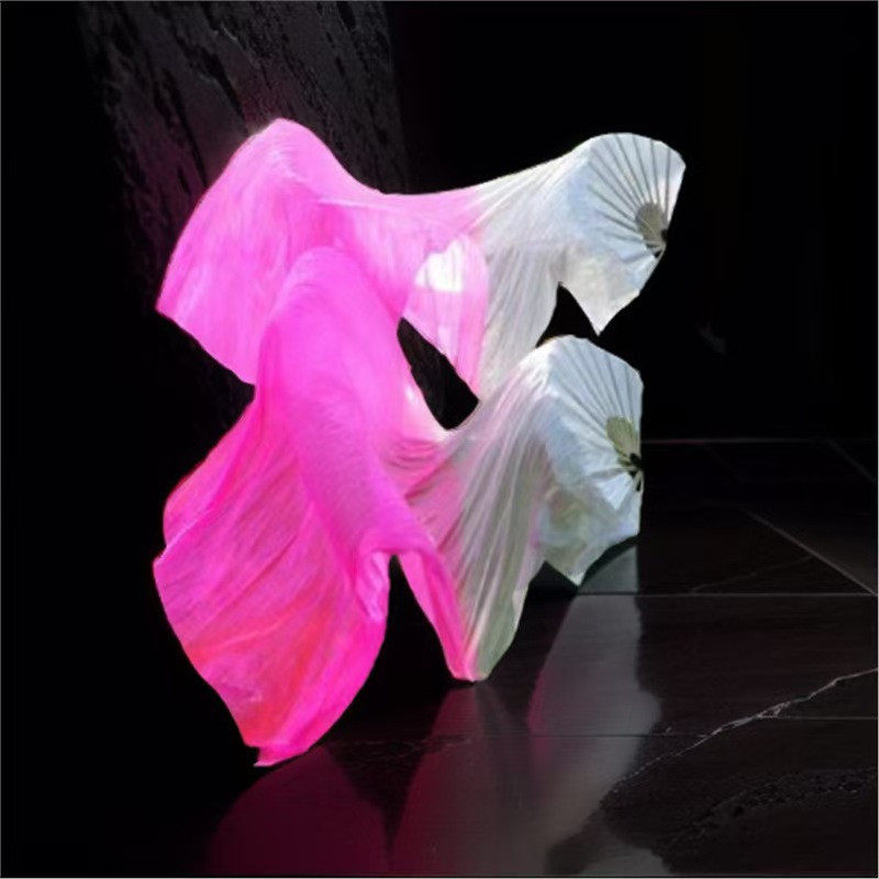 Hot Sale Dance Flame Fan Three Color Gradient Long Silk Dance Fan Adult Children Square Dance Yangko Fan Classical Dance Fan