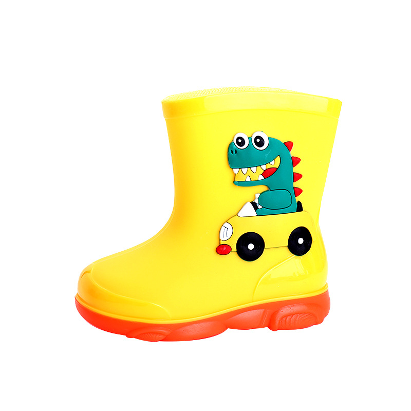 Children's Rain Boots Non-Slip Soft Bottom Cute Cartoon Dinosaur Fleece-Lined Warm Removable Rain Boots for Men, Women, Middle-Aged and Older Kidsren