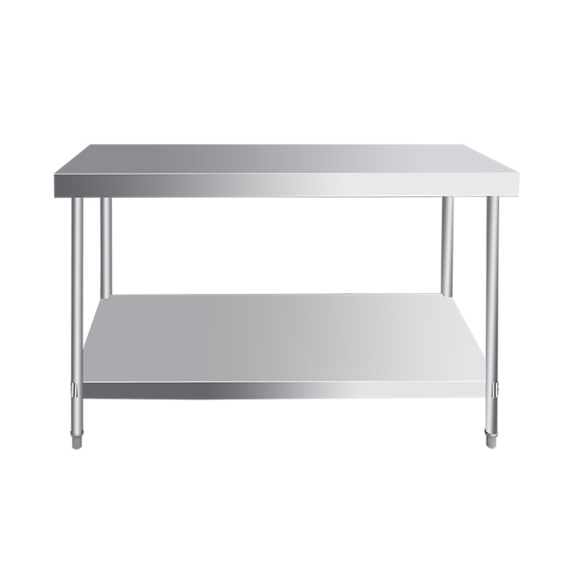 Stainless Steel Workbench 304 Stainless Steel Table Kitchen Operation Table Commercial Double-Layer Flat Loading Table Extra-Thick Cabinet