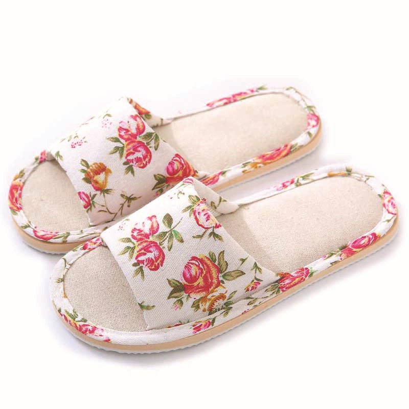 Summer Linen Slippers for Women Pastoral Guest Slippers for Home Indoor Foam Bottom Couple Linen Women's Travel Cotton and Linen Slippers