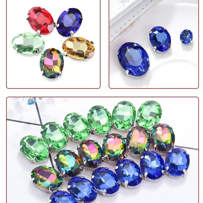 Oval crystal claw drill egg-shaped glass crystal hand-sewn drill DIY clothing wedding dress hair accessories handmade material accessories