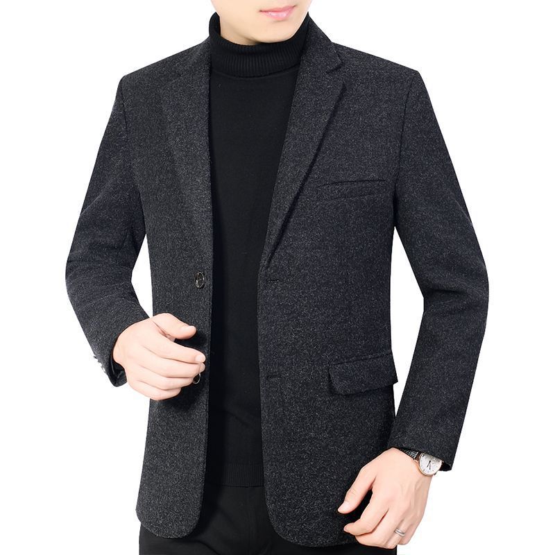 Autumn and Winter Middle-Aged Men's Casual Wool Coat Woolen Material Casual Dad Wear Brushed Slim Small Suit W