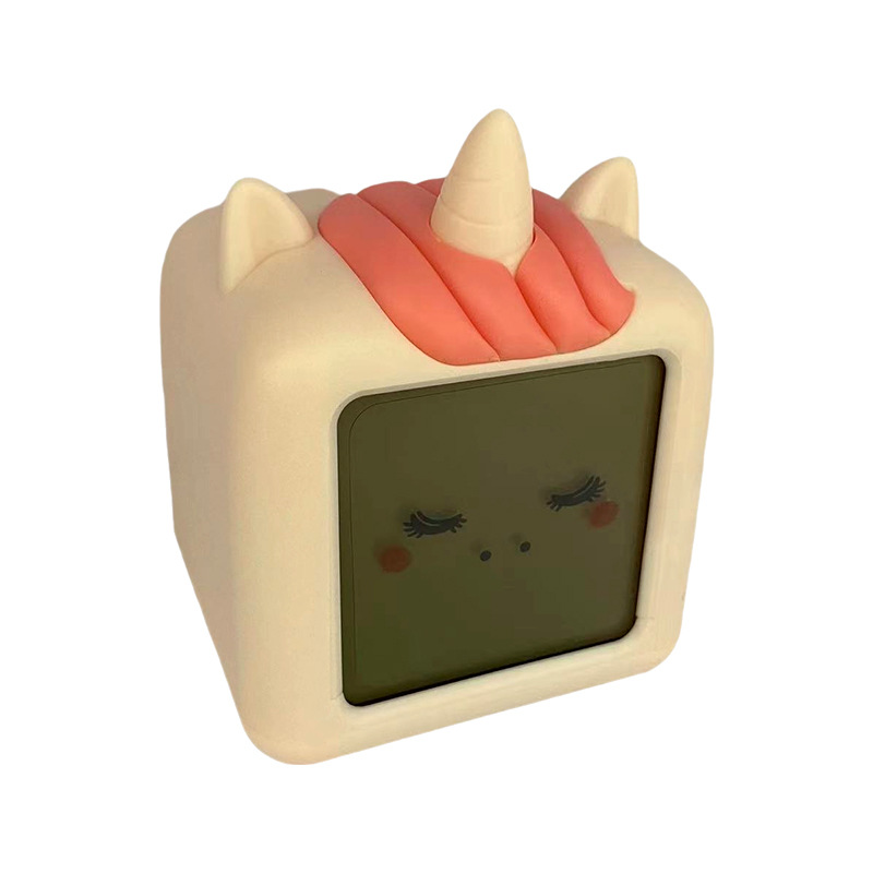 Factory Customized Creative Unicorn Square Clock Colorful Luminous Alarm Clock Student-Specific Cartoon Dinosaur Electronic Alarm Clock