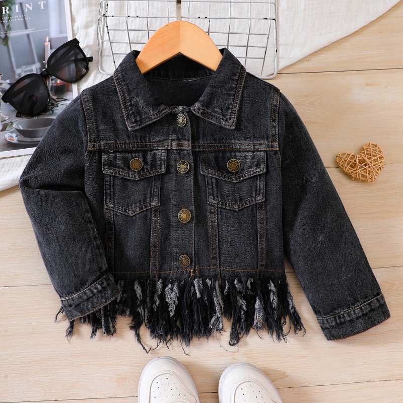 2025 New Denim Jacket for Baby Girls, Autumn Korean Style Jacket with Tassel Hem, Versatile Trendy Top