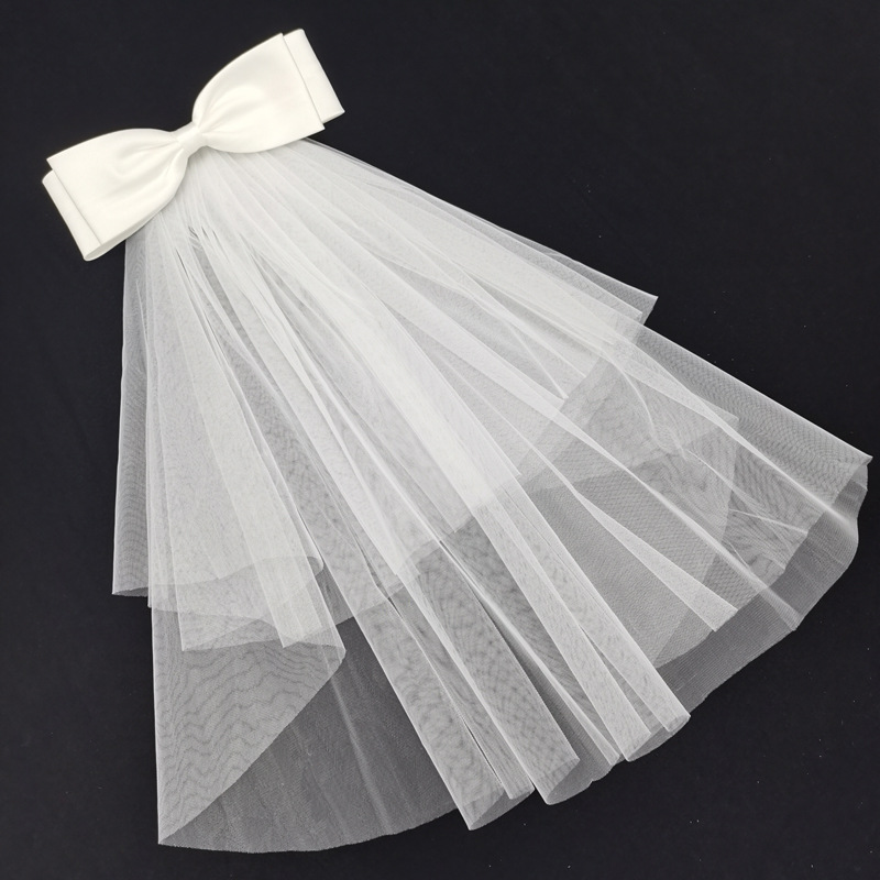 Internet celebrity bow veil adult children's wedding wedding wedding license double-layer short pearl white veil