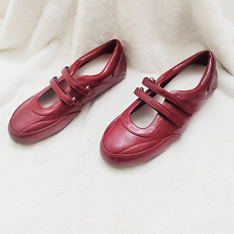 Little Red Shoes Retro Red Inner Heightening French Mary Jane Shoes Women's 2025 New Velcro Ballet Shoes