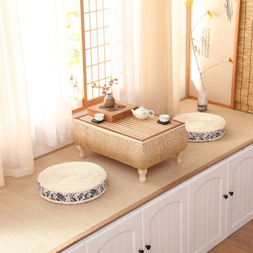 Rattan Japanese-Style Solid Wood Storage Tatami Coffee Table Bay Window Small Table Balcony Window Sill Tatami Floor Low Kang Table