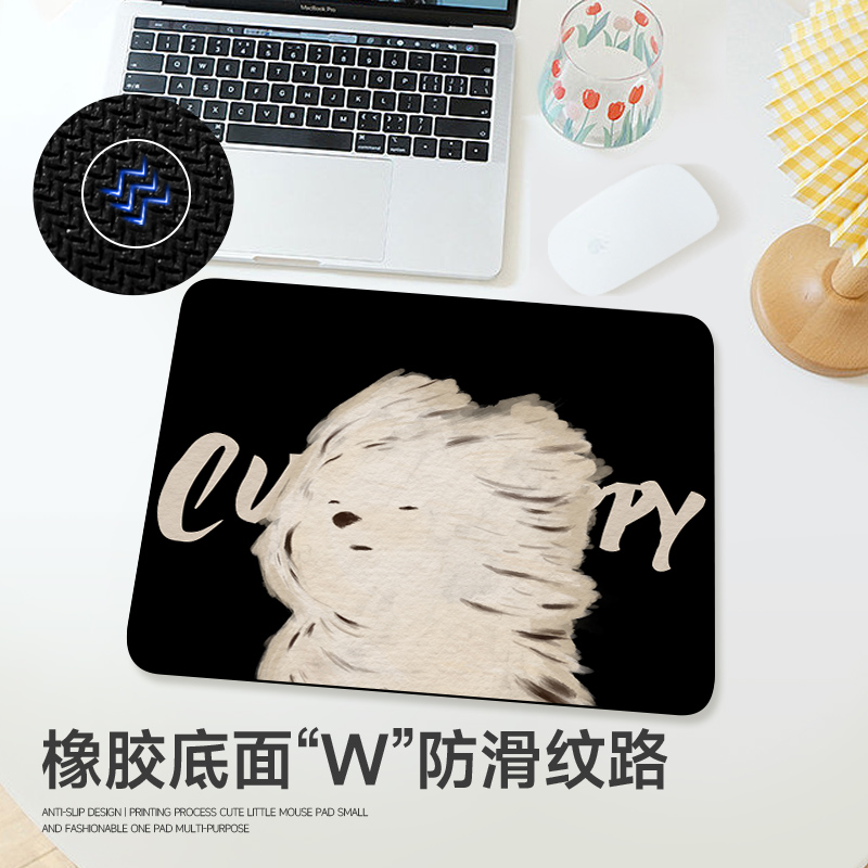 Blow-Dry Puppy Small Mouse Pad for Girls, Slip-Resistant and Wear-Resistant Soft Pad for Office Entertainment, Thickened Computer Desk Pad with Wrist Support