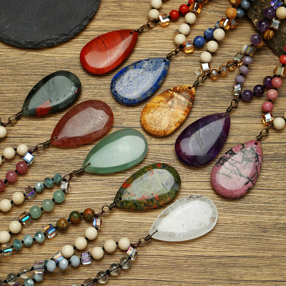 Популярное в кросс-бордере натуральное кристальное ожерелье, свитер цепочка, длинное ожерелье осень-зима, бохо-ювелирные украшения