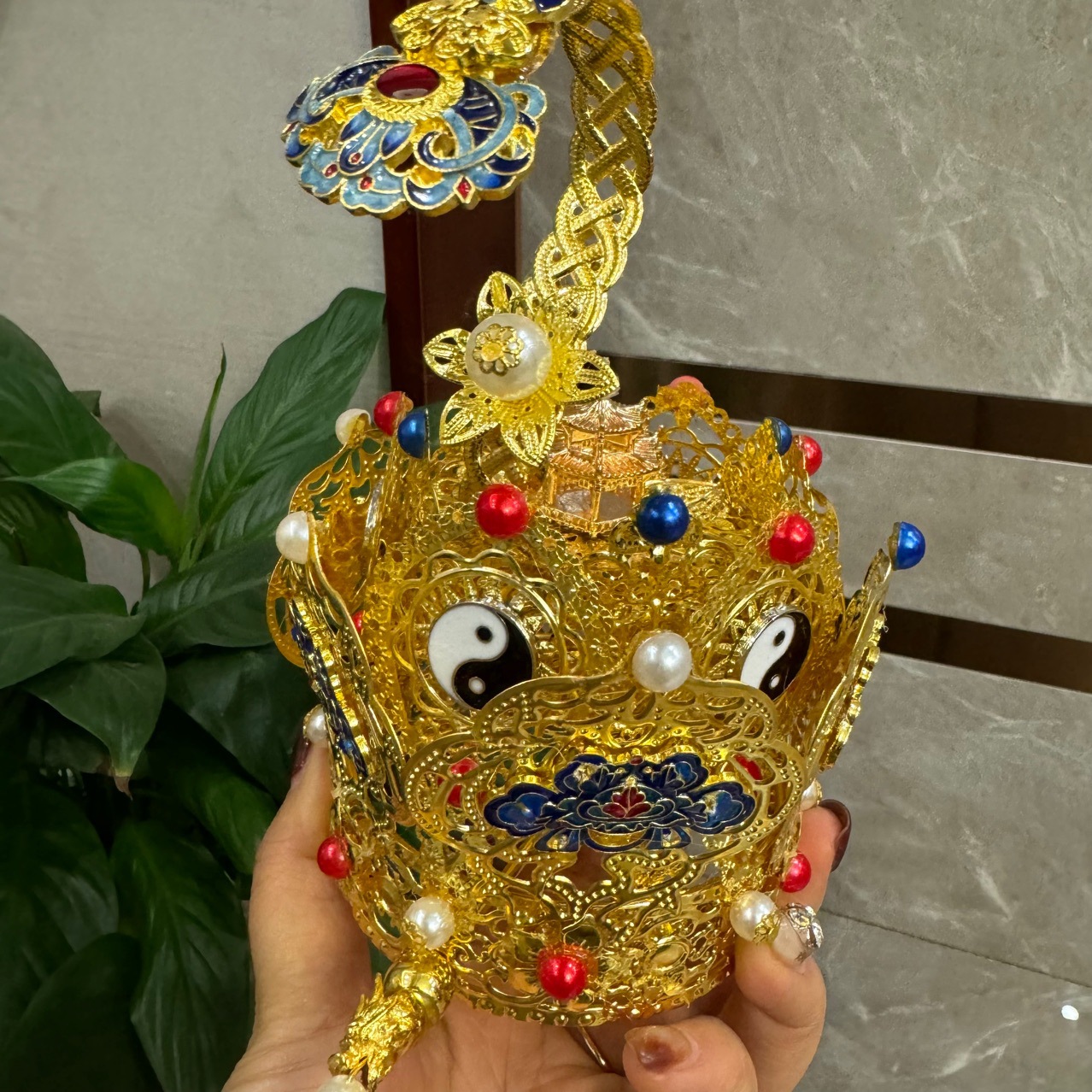 Tao Supplies Инструмент Лотосовая Корона Тройная Прозрачная Корона Тай Чи Медная Лотосовая Корона Плюс Брокадная Коробка Головная Корона Цветок