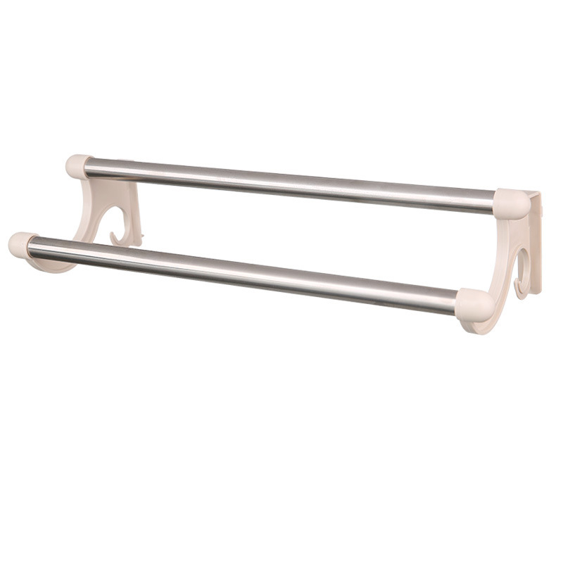 New Seamless Punch-Free Double-Pole Towel Rack Bathroom Kitchen Storage Rack Plastic Stainless Steel Towel Bar Hanger