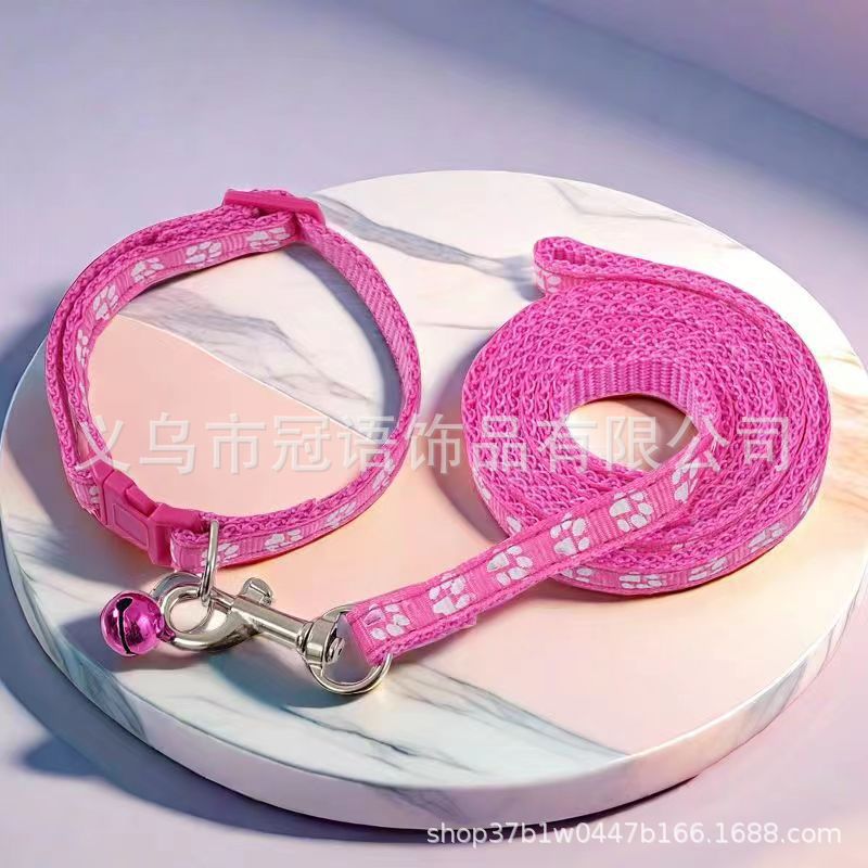 Поводок с отпечатком лап собаки, комплект с ошейником, мультяшный ошейник для домашних животных, ошейник для кошек