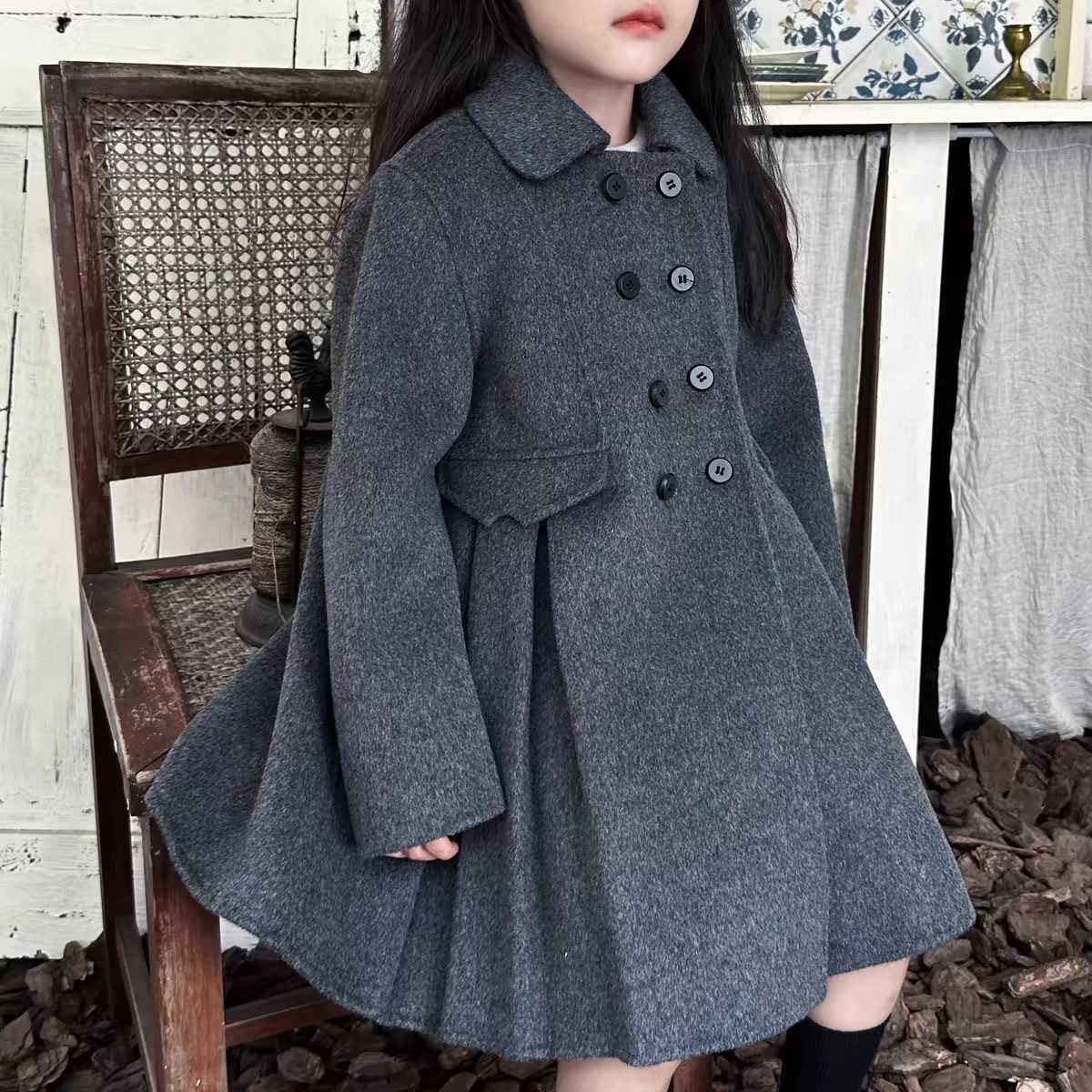 Girls Korean Style Double-Sided Woolen Outwear Kidsren's Clothing 2025 Spring & Fall New Style Baby Style Kidsren's Woolen Outwear