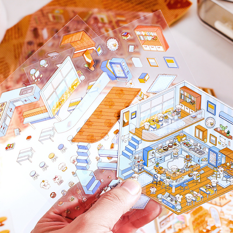 Storage landscape stickers 3D three-dimensional cabin storage house stickers collage miniature landscape handmade DIY stickers