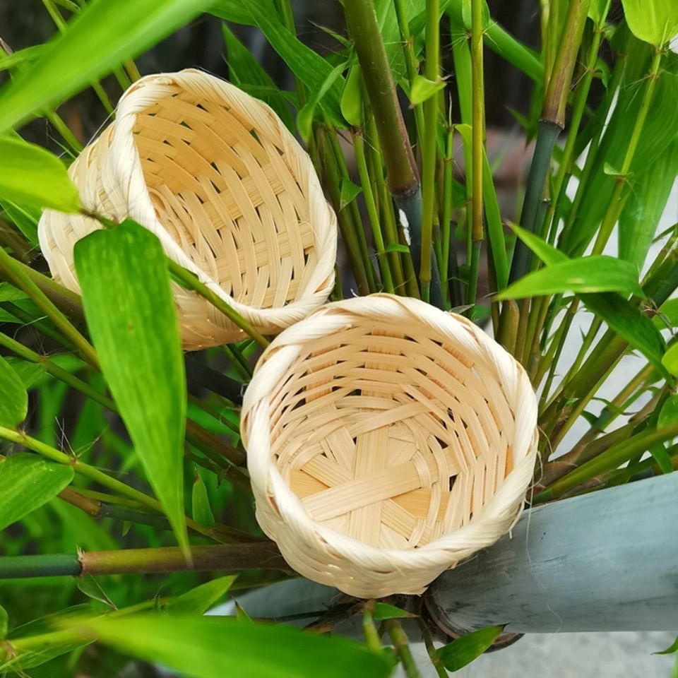 Woven Flower Basket, Small Bamboo Basket, Desktop Miscellaneous Items Organizer, Ice Cream Bamboo Basket, DIY Bamboo Eco-Friendly Basket