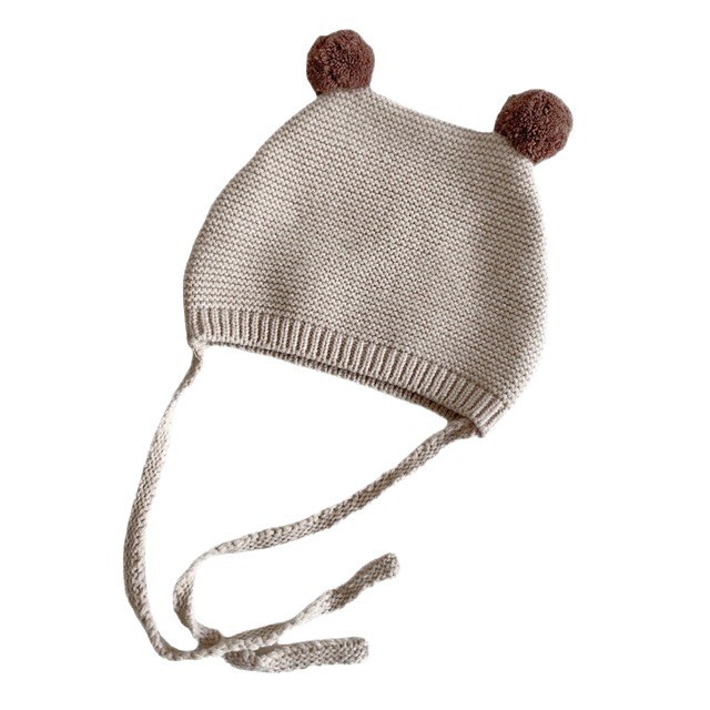 ins Autumn and Winter Korean Baby Cute Ball Knitted Hat for Boys and Girls Baby Ear Protection Lace-up Wool Warm Hat