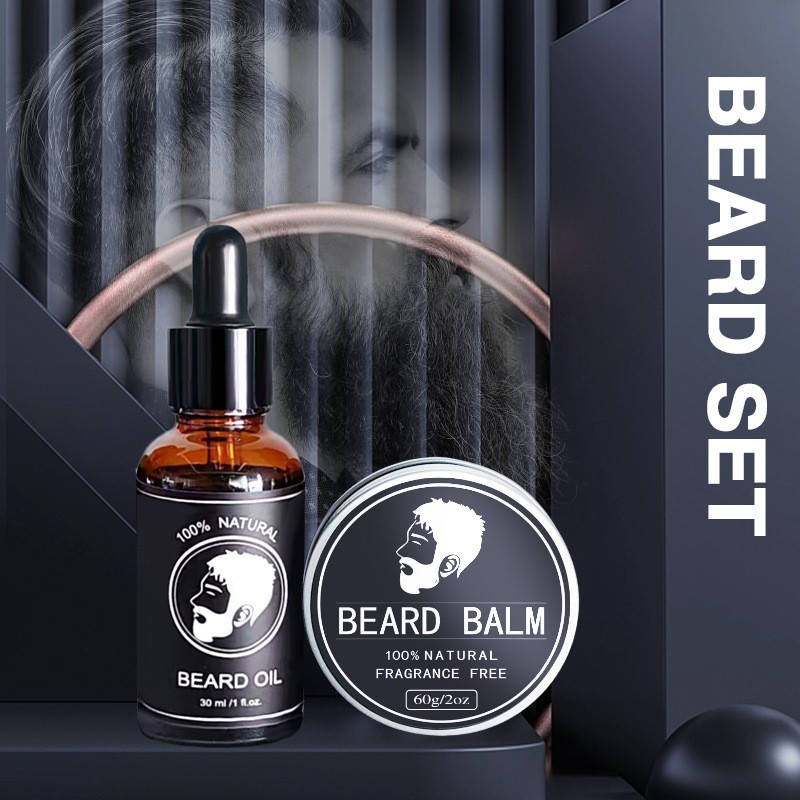 Cross-Border Men's Beard Care Set Beard Oil Foreign Trade Beard Cream Wax Beard Growth Oil English Packaging Ready Stock